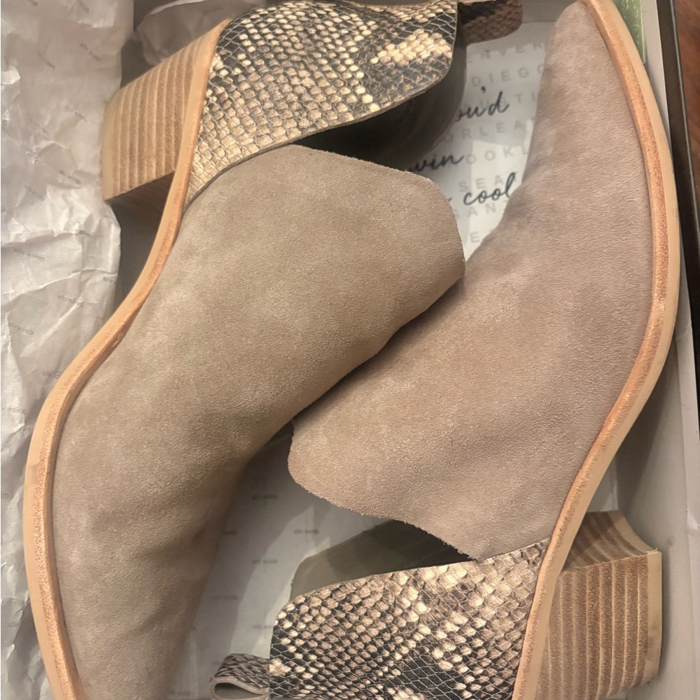 Dolce Vita Beige and Snakeskin Ankle Booties